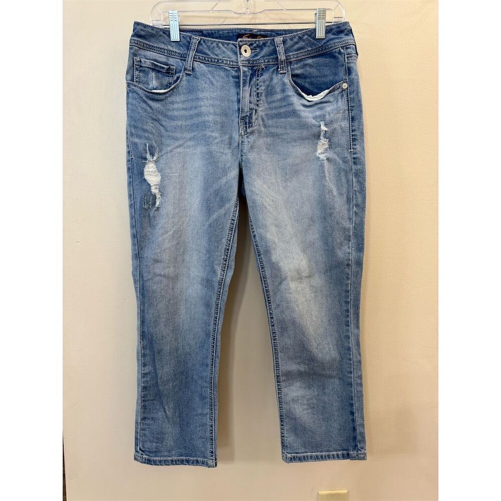 Seven7 Women's Straight Leg Distressed Light Blue Jeans